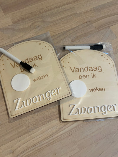 Houten bordje • aantal weken zwanger