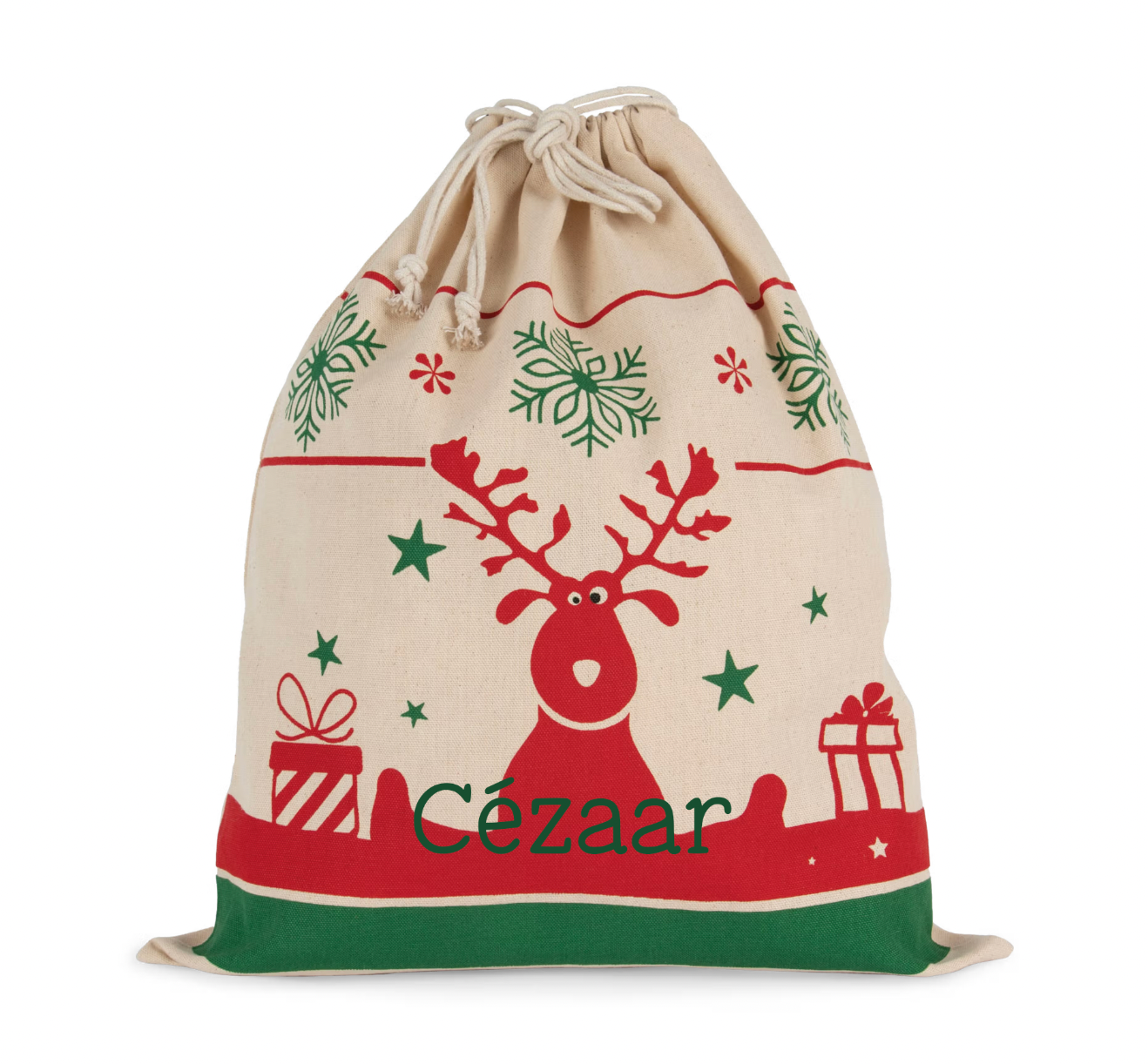 Tas met koord en kerstmotieven