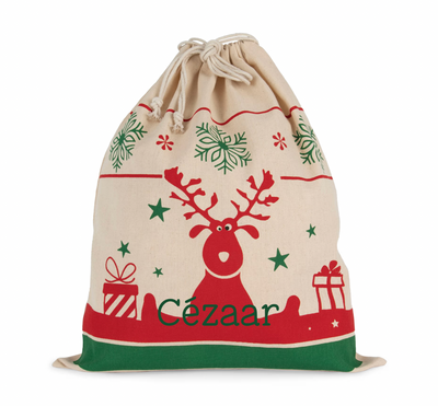 Tas met koord en kerstmotieven