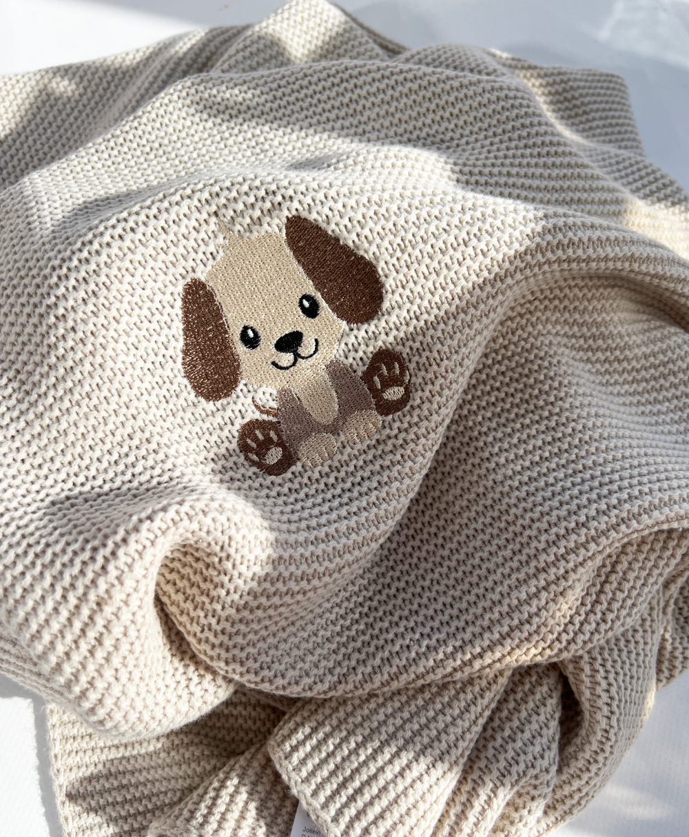 Dekentje Basic Knit Nougat - Met hondje