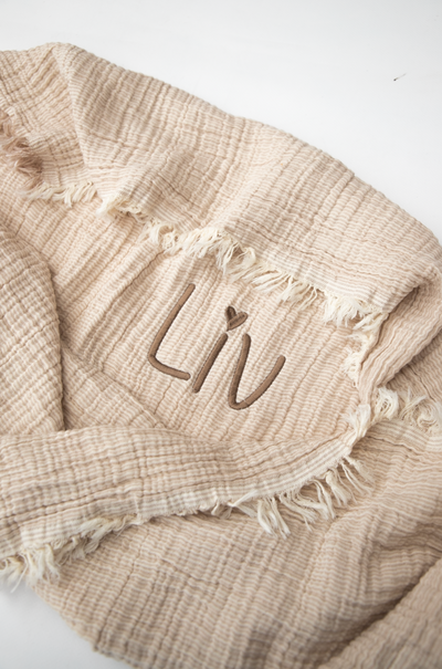 Dekentje 75x100 cm ▪ Fringe Stripe ▪ Biscuit / Ivory