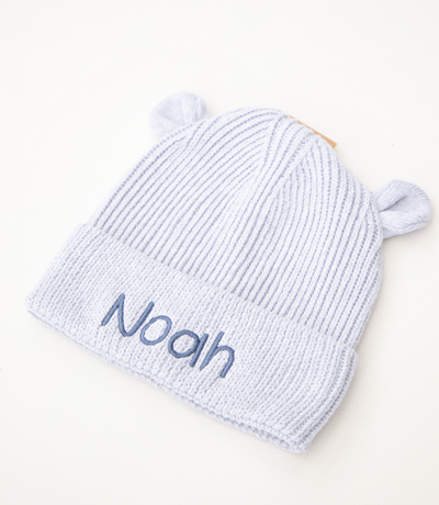 Muts met oortjes ▪ maat 12M-24M ▪ Lichtgrijs/Blauw